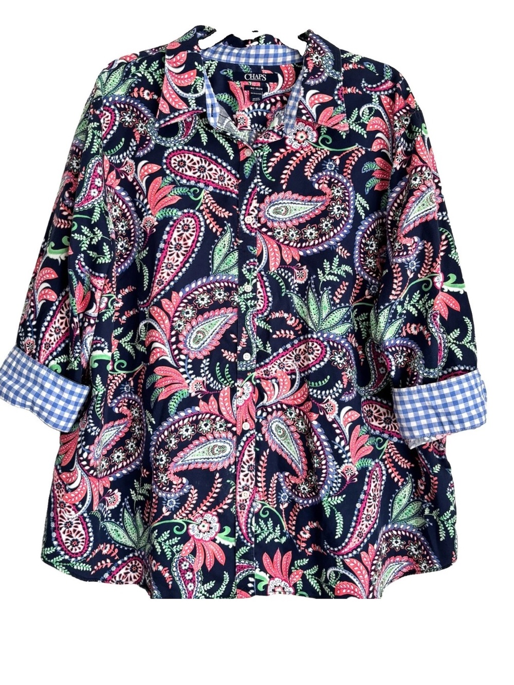 Chaps Paisley No Iron Button Down Shirt Size 3X Preppy 3/4 Sleeves